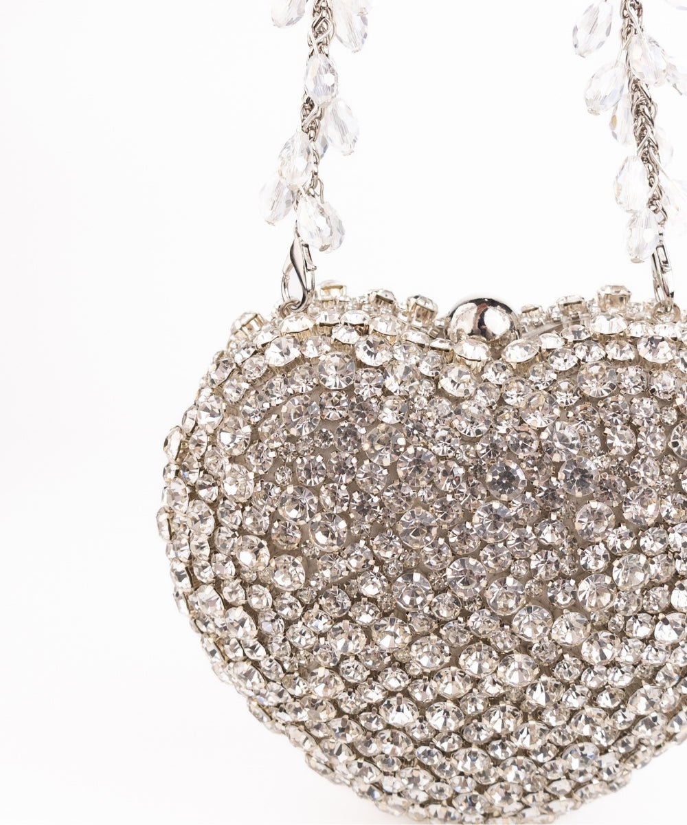 Lola Silver Suede Embellished Heart Bag