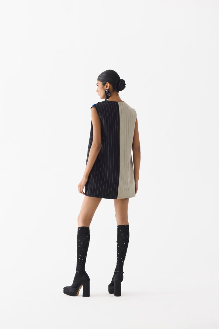 Buds Half & Half Striped Suiting Dress - Mini Shift Evening Wear