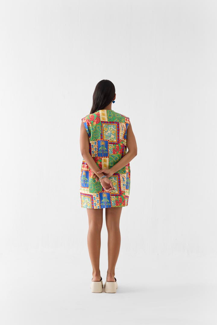 Johari Cotton Patchwork Short Dress for Elegant Summer Events