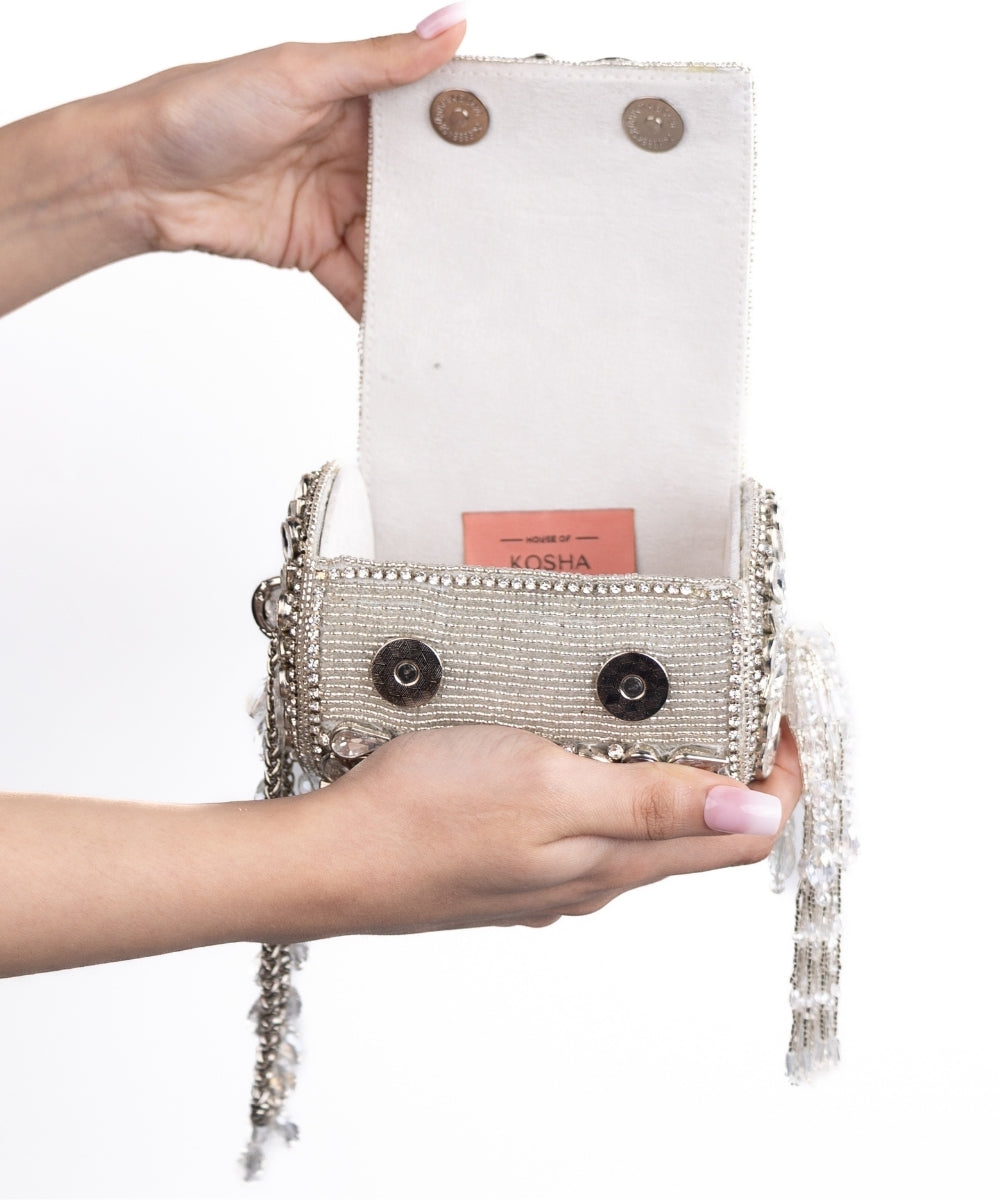 Mia Silver Georgette Embellished Mini Cylinder Bag