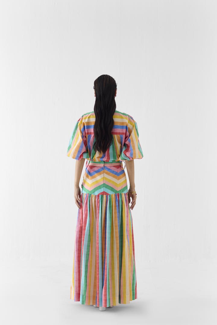 Leher Printed Cotton Crop Shirt & Gathered Skirt Co-ord Set