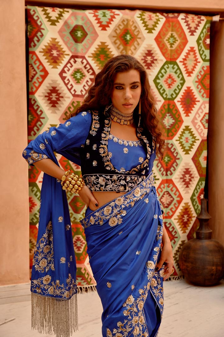 Image of Eclectic Blue vintage concept saree.