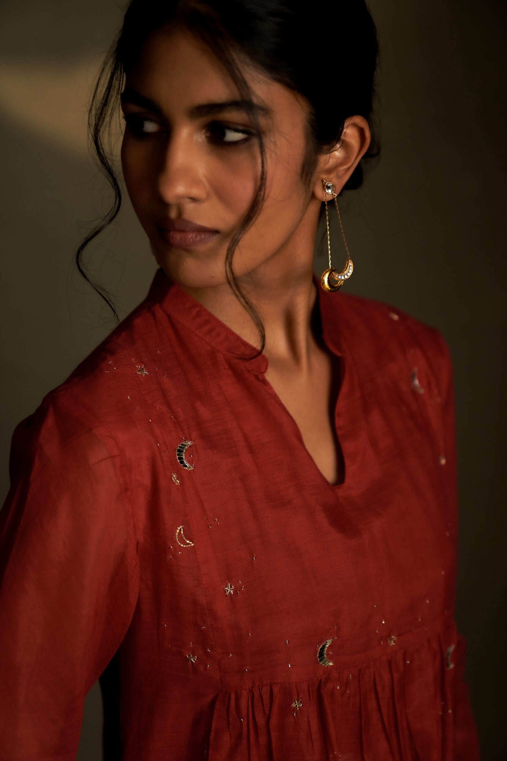Moonlit Crimson Long Kurta Set