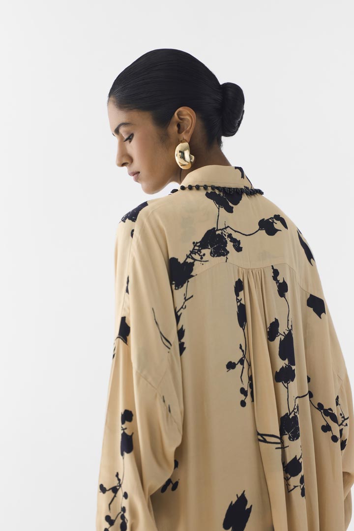 CREAM SAKURA  KURTA SHIRT & PANTS