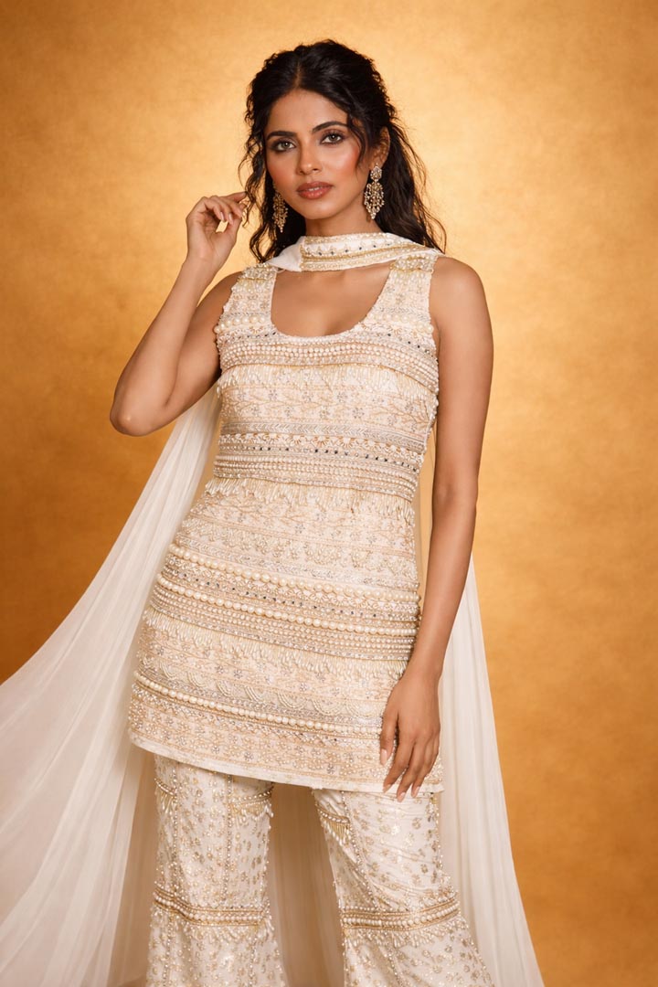Ivory Pearl Embellished Sharara Set - Chaand Khwaab