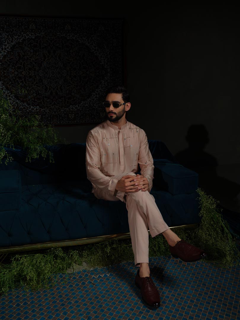 Dusty Peach Geometry Kurta Set