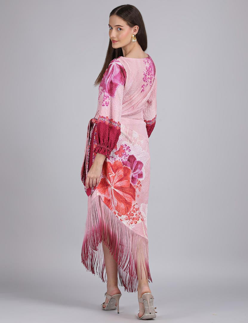 Petals Below Asymmetrical Placement Printed Dress