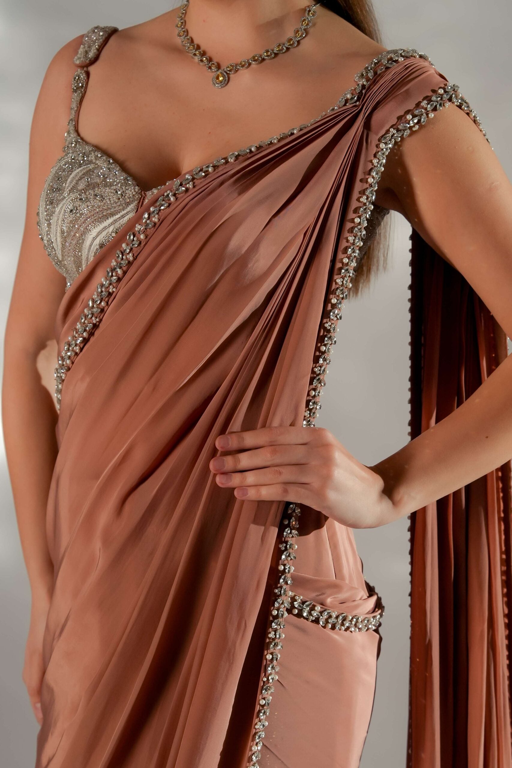 Zarina pearl drape saree