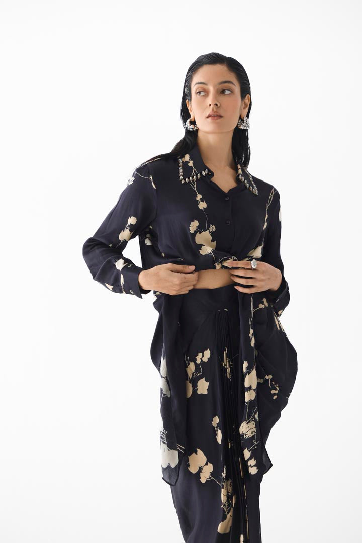 BLACK SAKURA CROP TOP & SKIRT