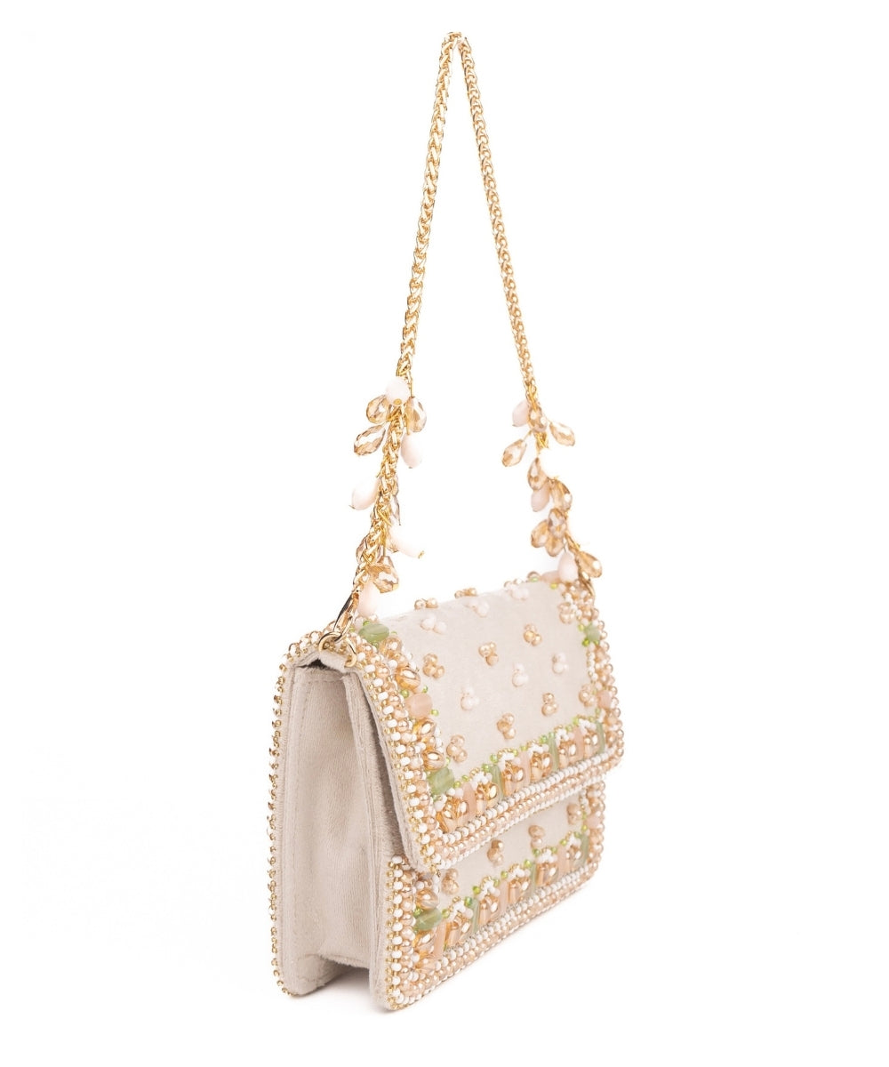 Noori Pastel Suede Embellished Clutch