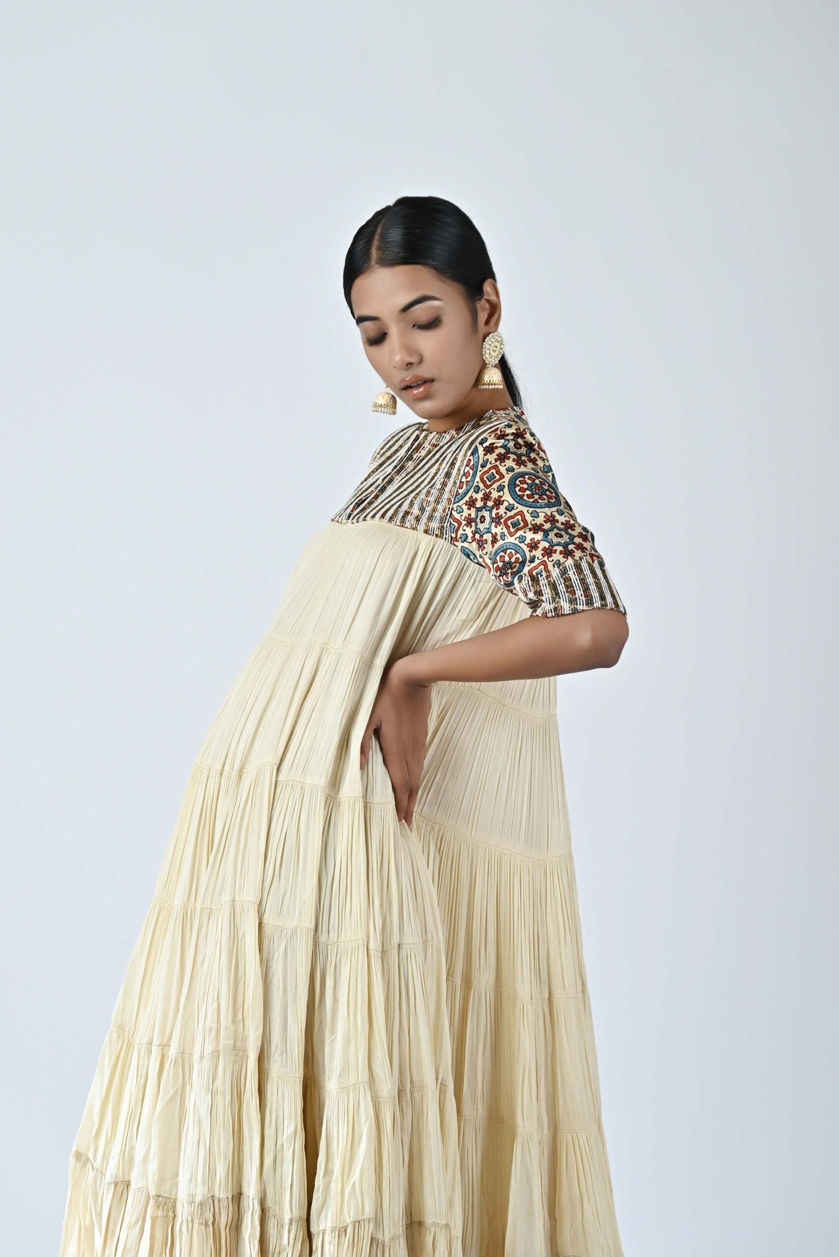 Ajrakh short yoke tiered dress