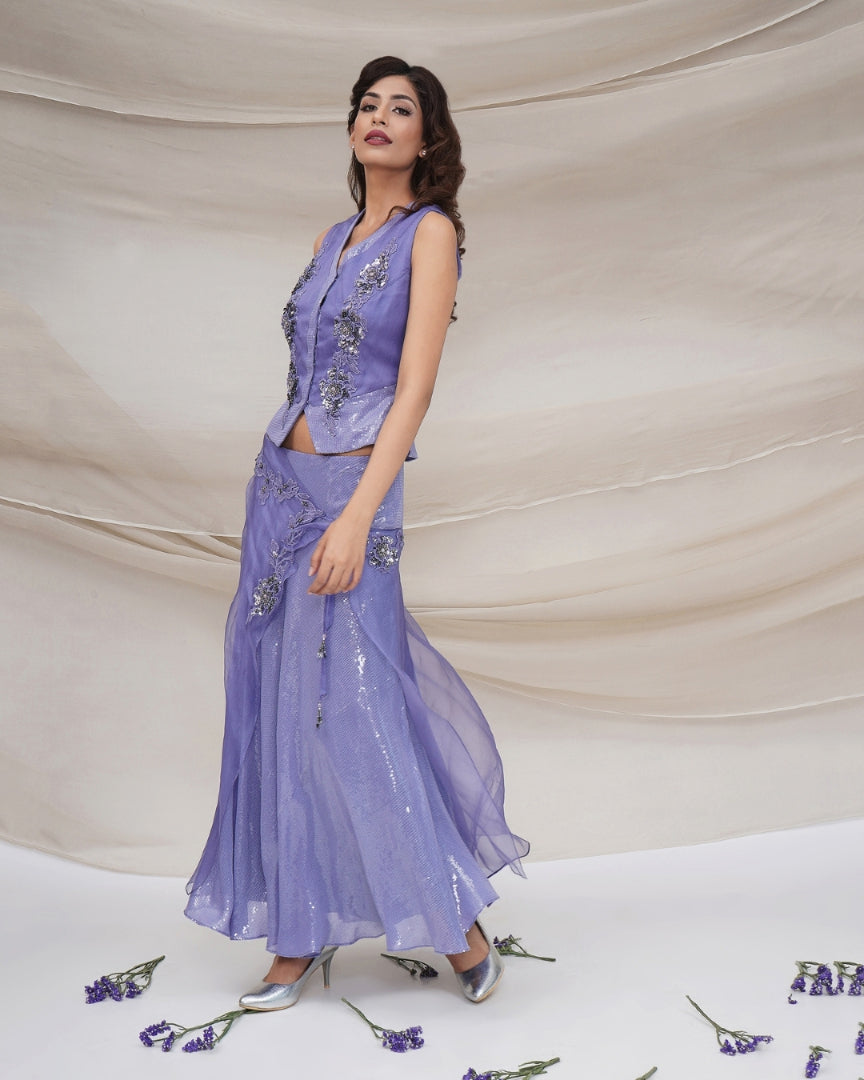 Lavender waistcoat & Sequin Skirt