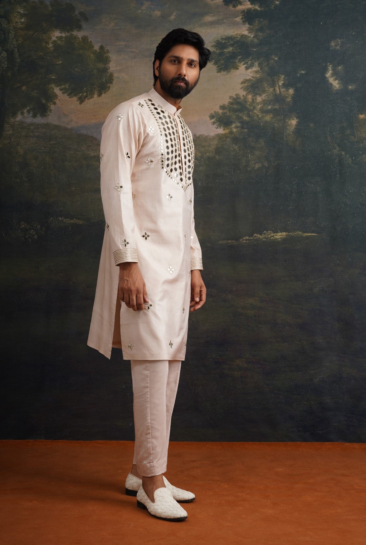 Golden sand Hand-Embellished Mirror Work Kurta Set