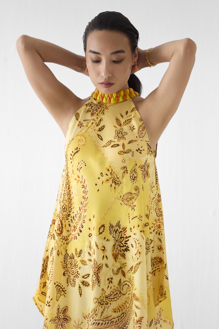 Ambi Paisley Vegan Silk Halter Top and Pants Co-ord Set