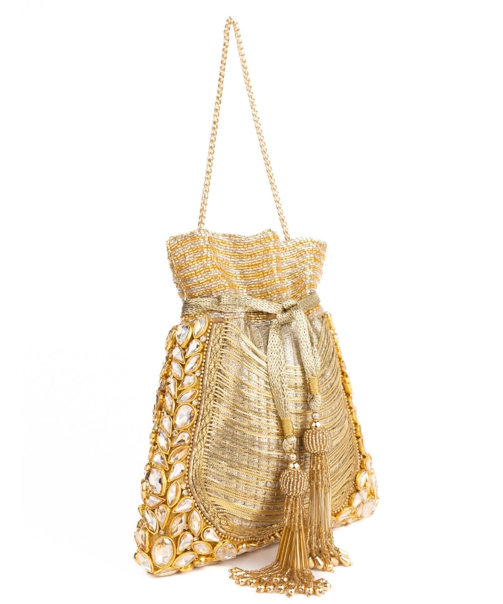 Rooh Gold Georgette Handcrafted Potli
