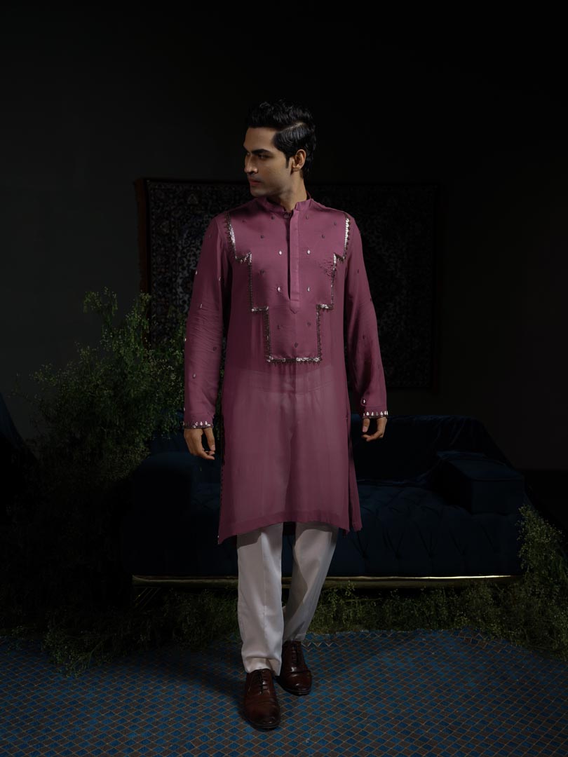 Purple Panel Kurta Set