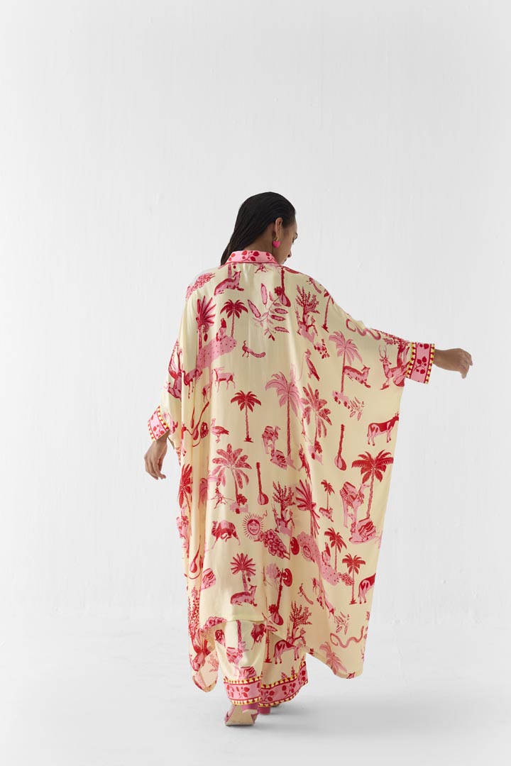 Sawai Print Vegan Silk Kimono and Pants Luxury Co-ord Set