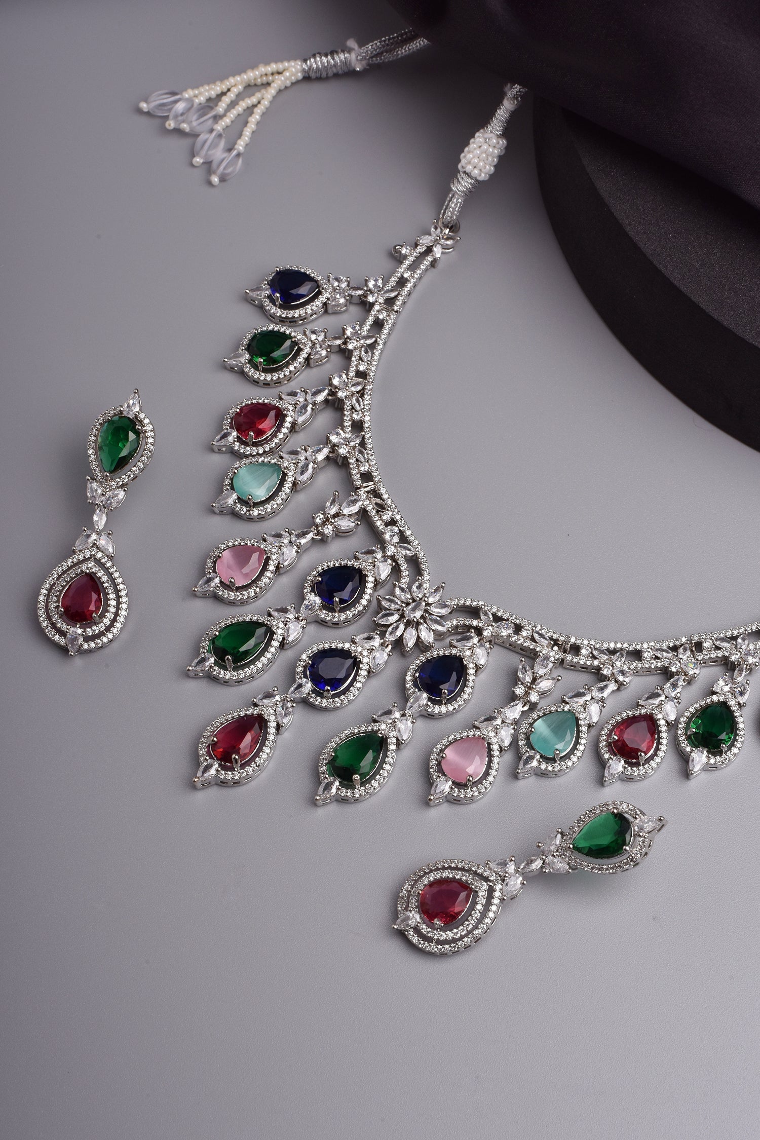 Multicolour Silver Tone Zirconia Necklace Set