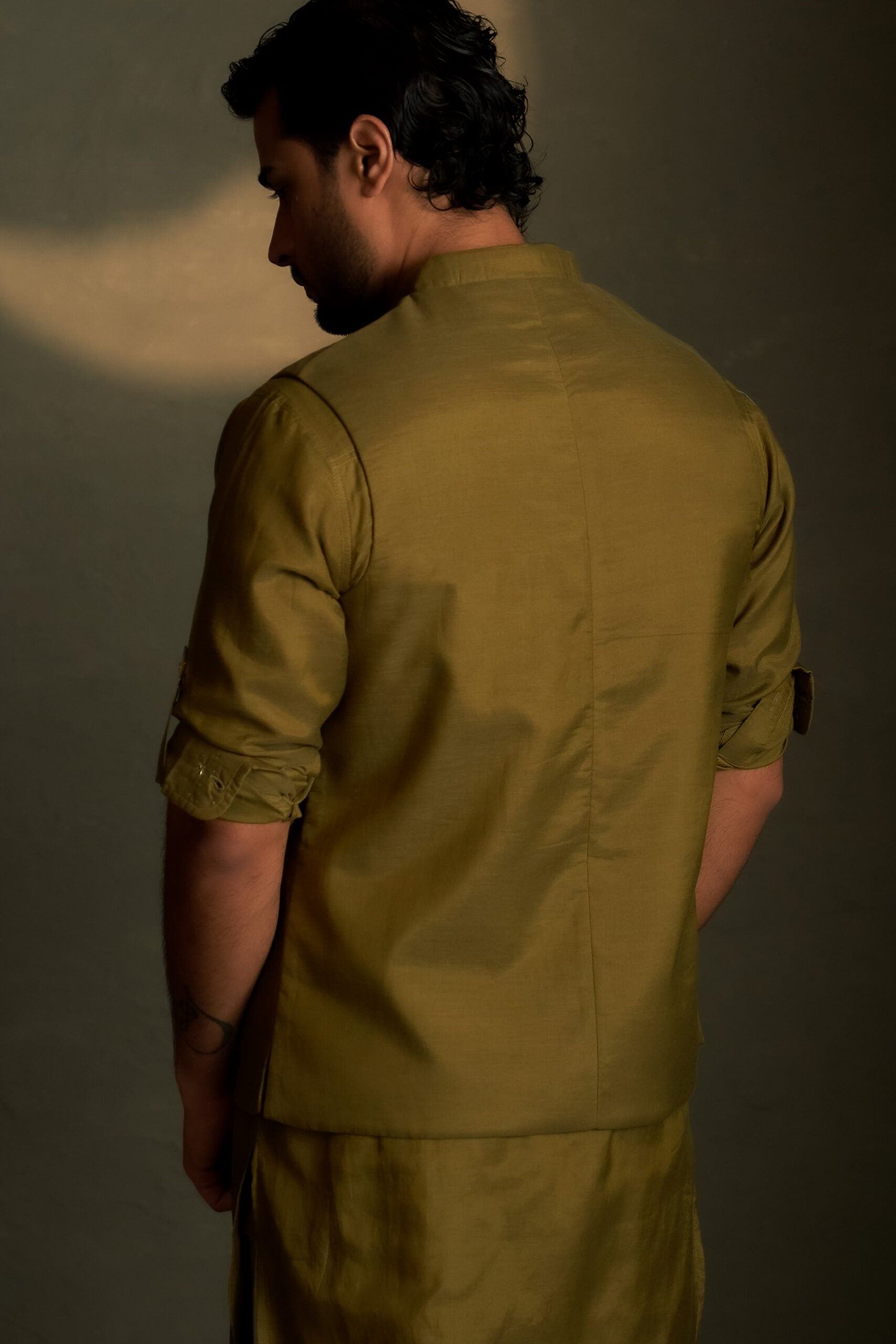 Olive Dusk Pathani Kurta Set with Bundi
