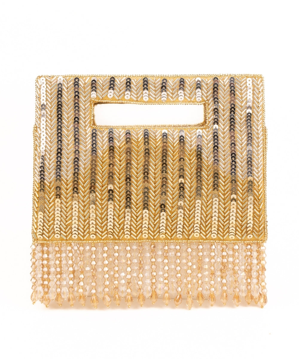 Ayla Gold and Silver Suede Embellished Clutch
