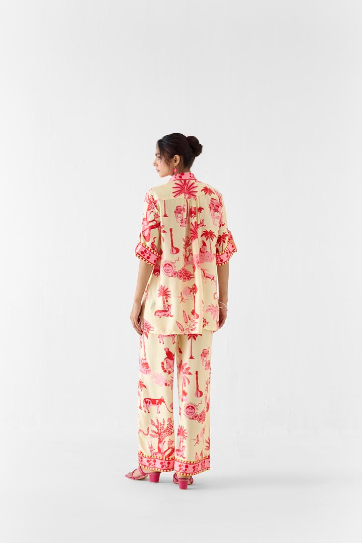 Sawai Print Vegan Silk Shirt and Trousers Co-ord Set for Women