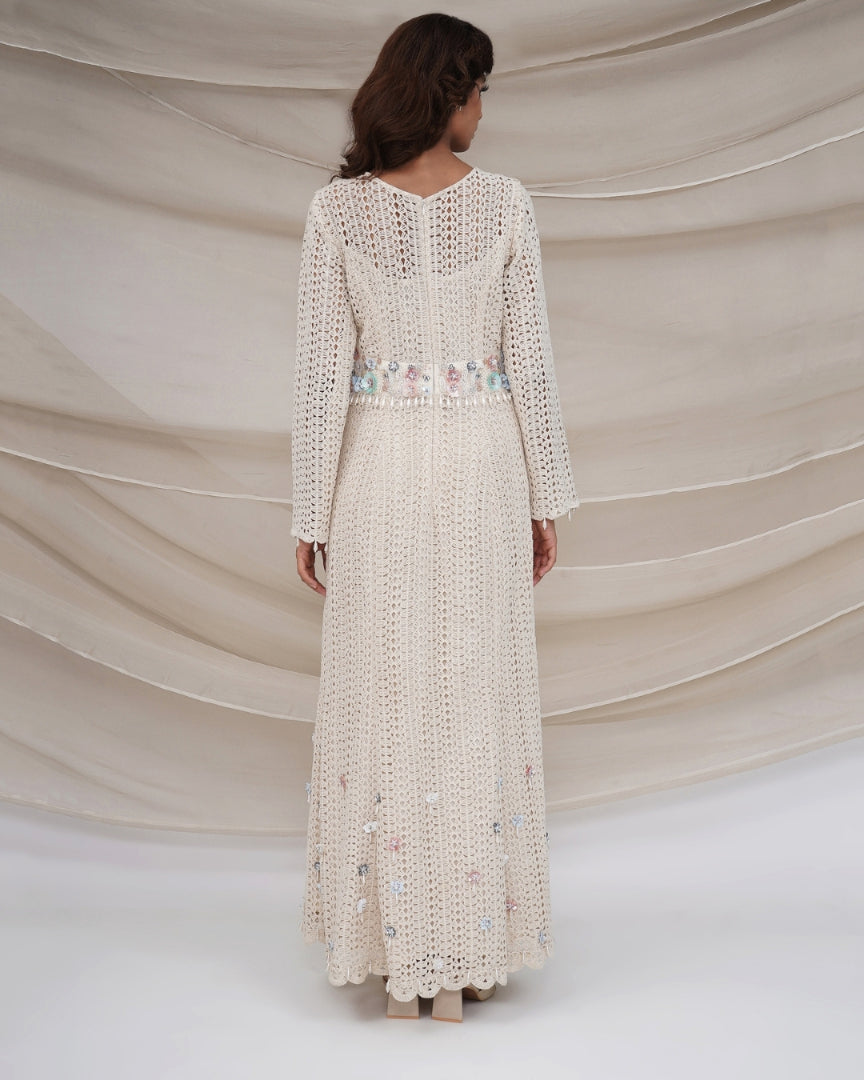 Ivory Crochet Gown with Tule Cape