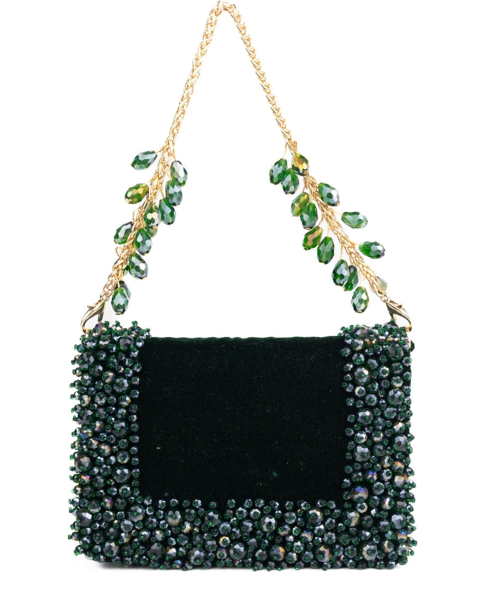 Elana Green Suede Crystal Embellished Mini Bag