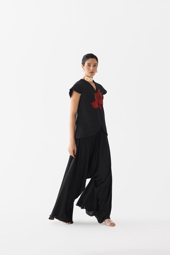 RED TIGER LILY WAIST COAT & DHOTI PANTS