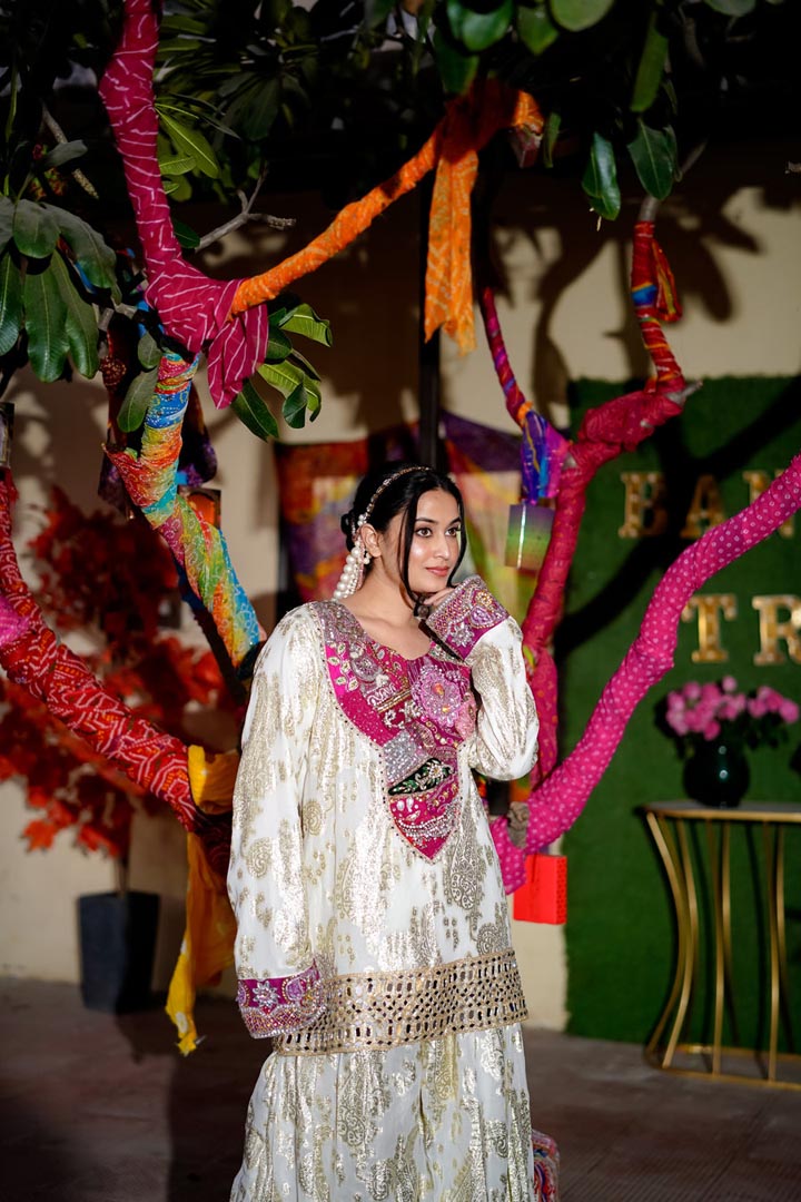 Ishq e Gul Embroidered Ivory Kurta Set with Fluid Palazzo Pants
