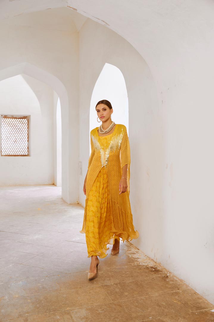 Image of Gulbahar Marigold bling kaftan dress set