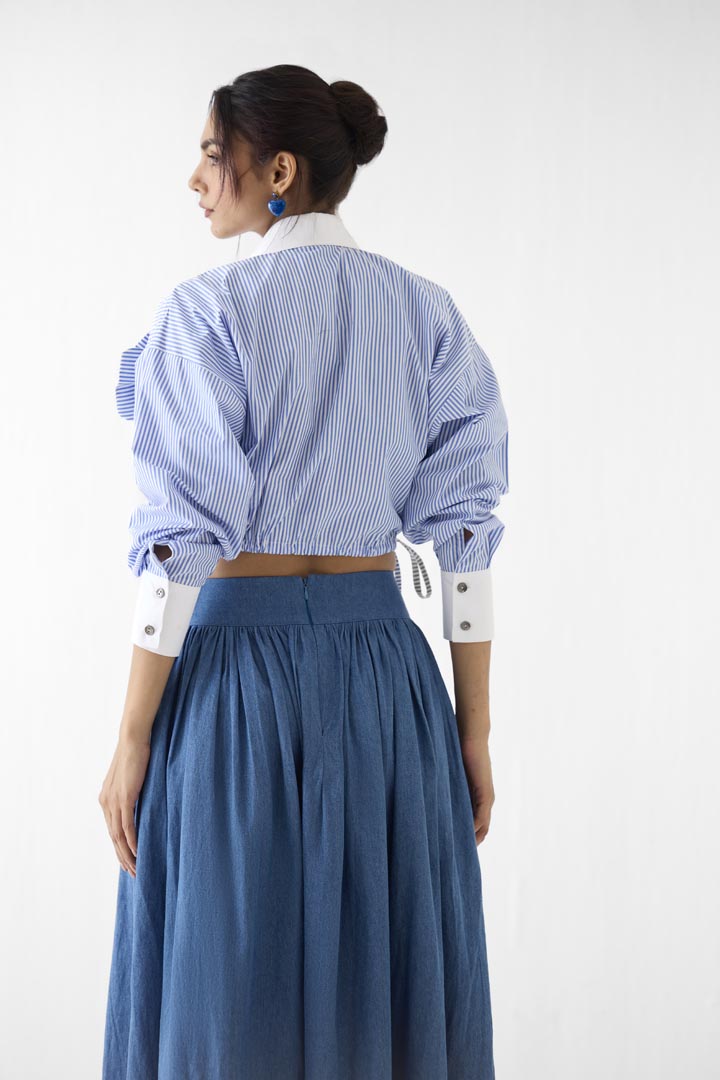 Azure Striped Poplin Crop Shirt - Premium Summer Statement Wear