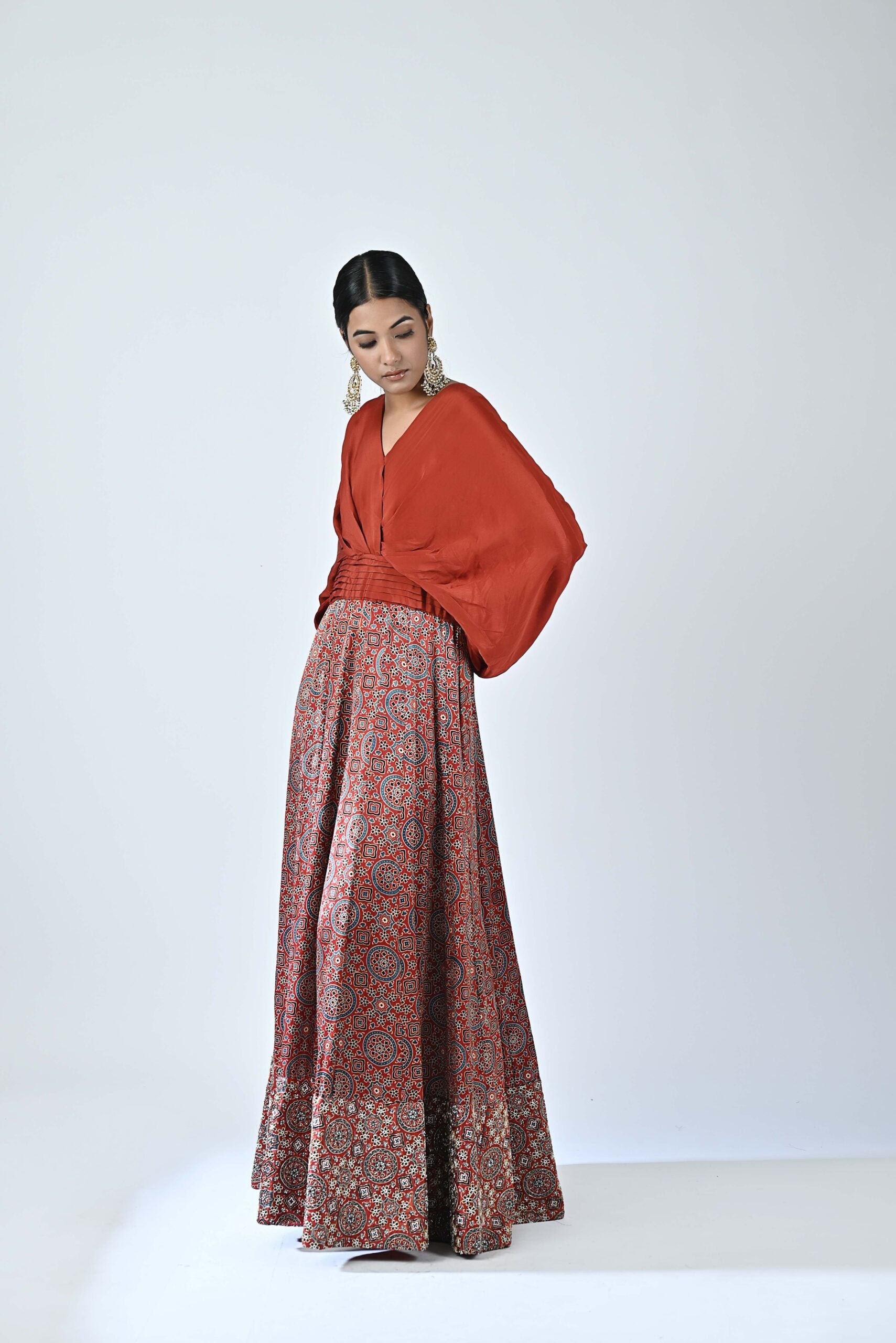 Red ajrakh embellished gown