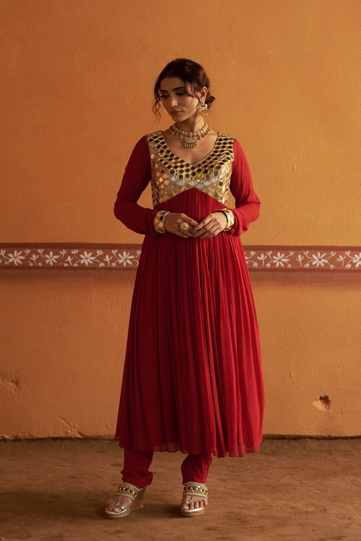 Hand-Embroidered Mirror Work Anarkali with Churidar Pyjama & Dupatta