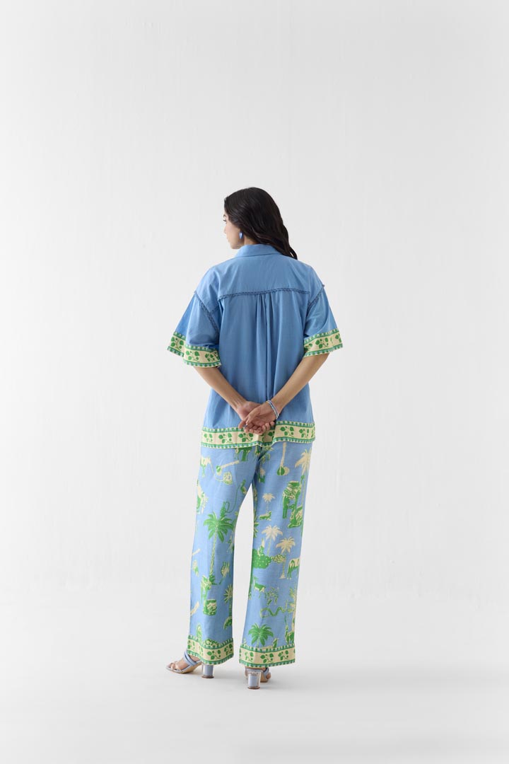 Nila Boxy Shirt & Trousers Blue Viscose Linen Co-ord Set