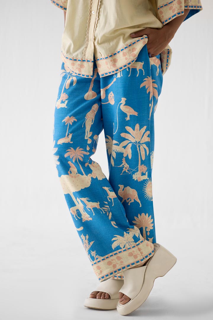 Jaipur Printed Viscose Linen Boxy Shirt & Trousers Co-ord Set