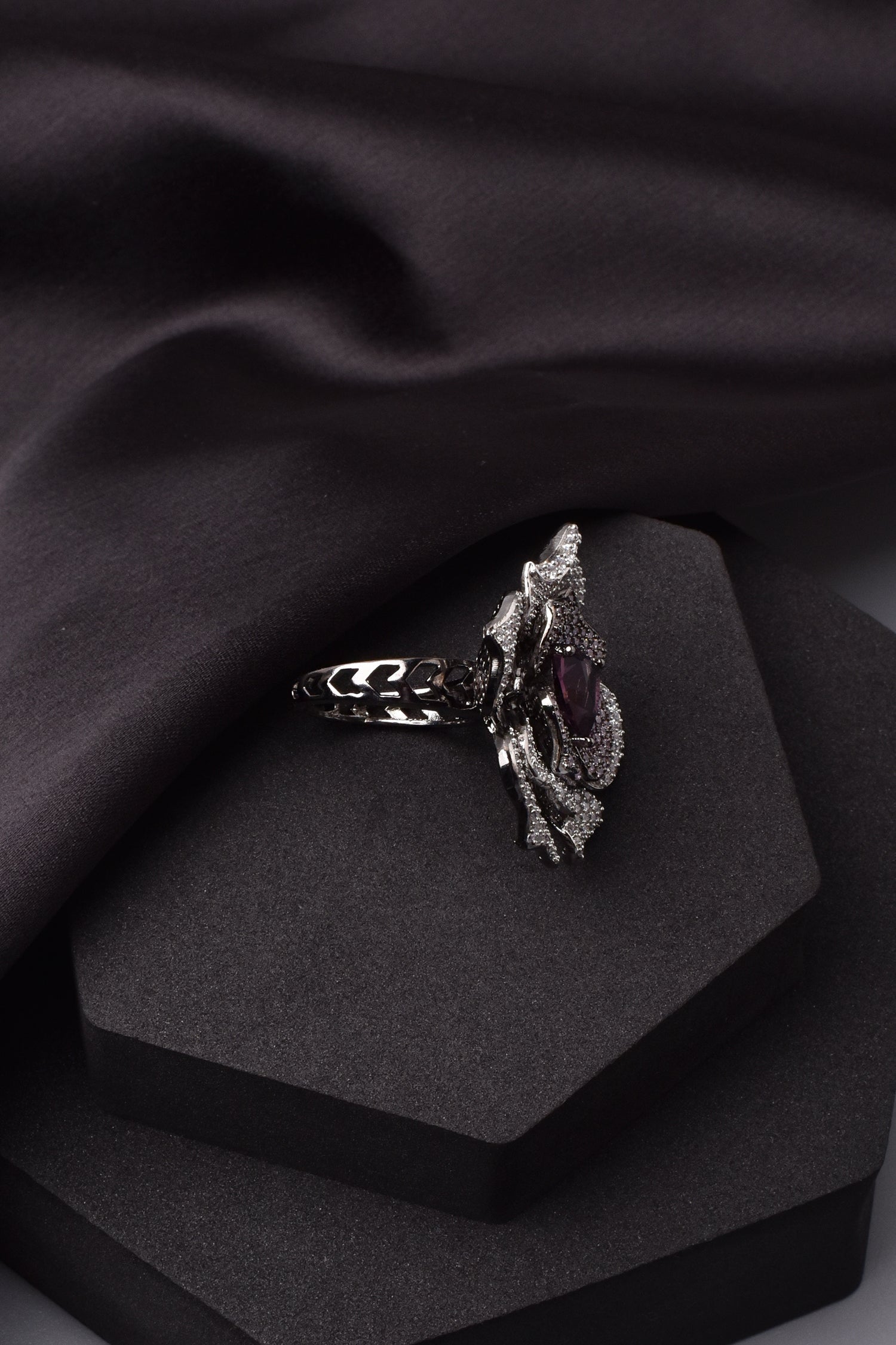 Purple Silver Tone Zirconia Ring