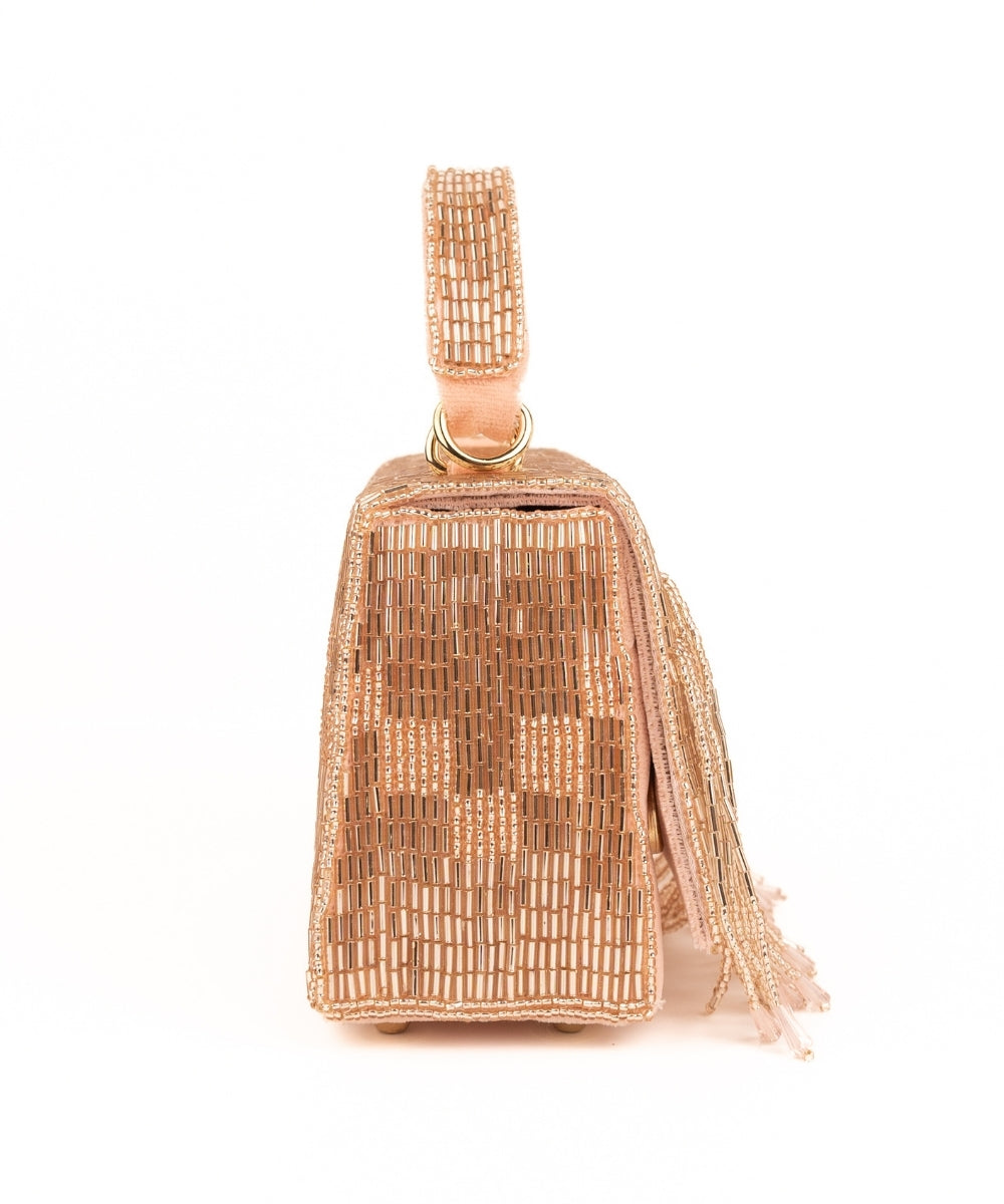 Bushra Rose Gold Suede Handcrafted Box Bag
