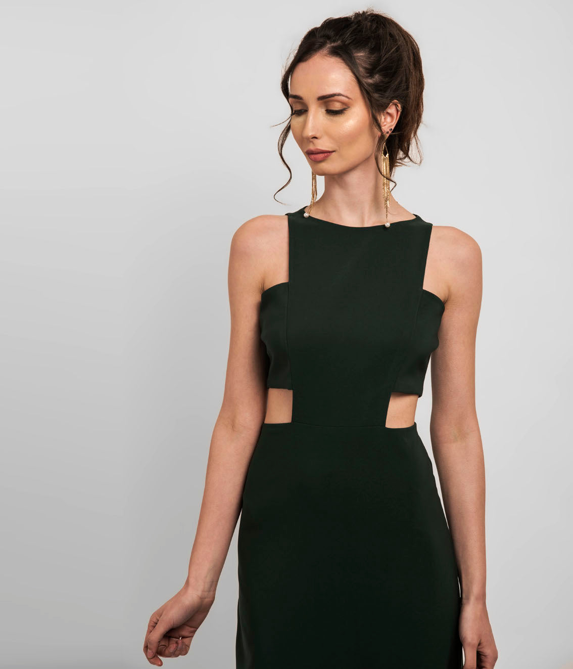 Waist Cut-out Long Black Sheath Dress