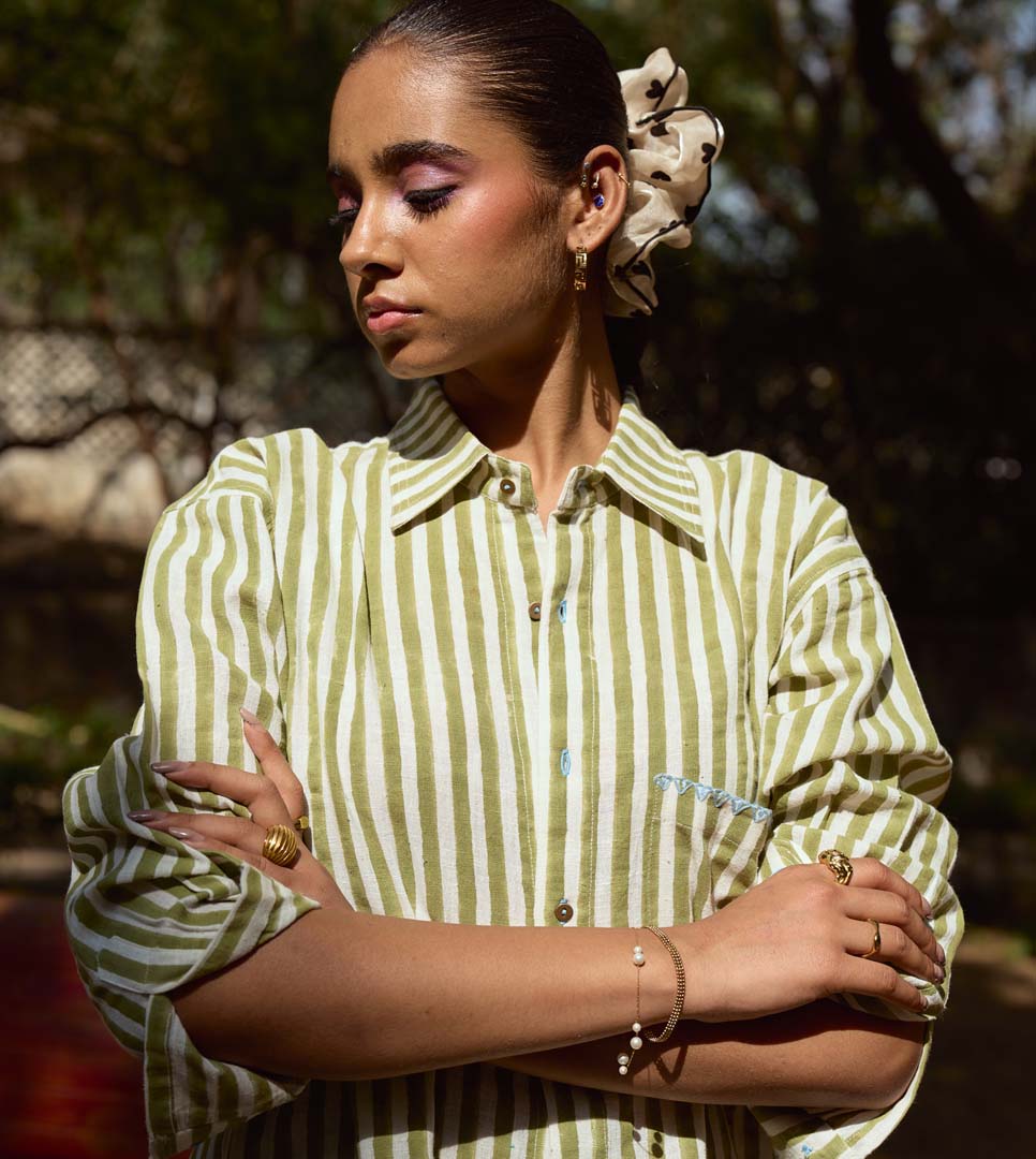 ESME WOMENS SHIRT- STRIPES WITH EMBROIDERY ON POCKET