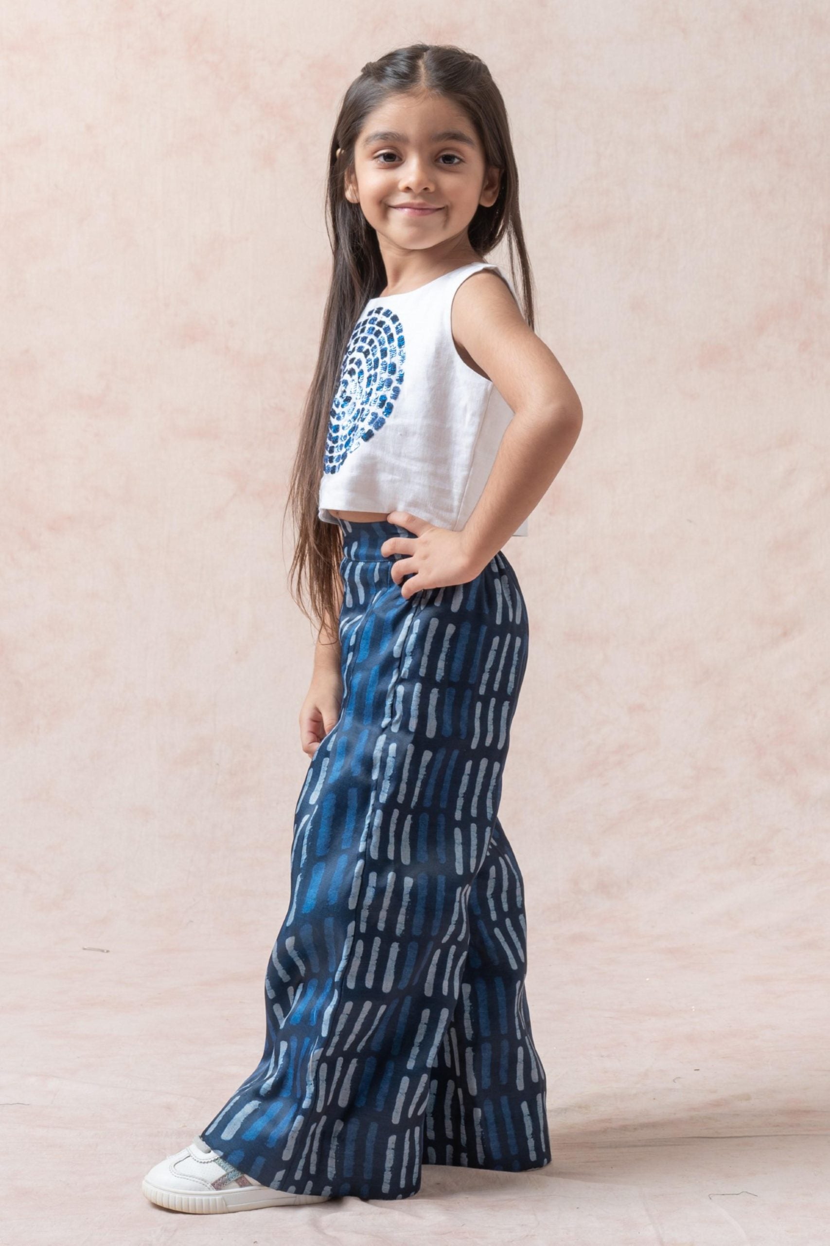 Crop top with pleated palazzo pants