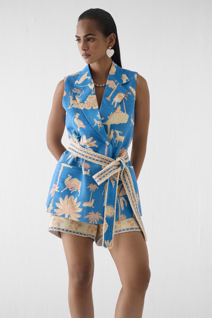 Jaipur Print Viscose Linen Blazer and Shorts Co-ord Set