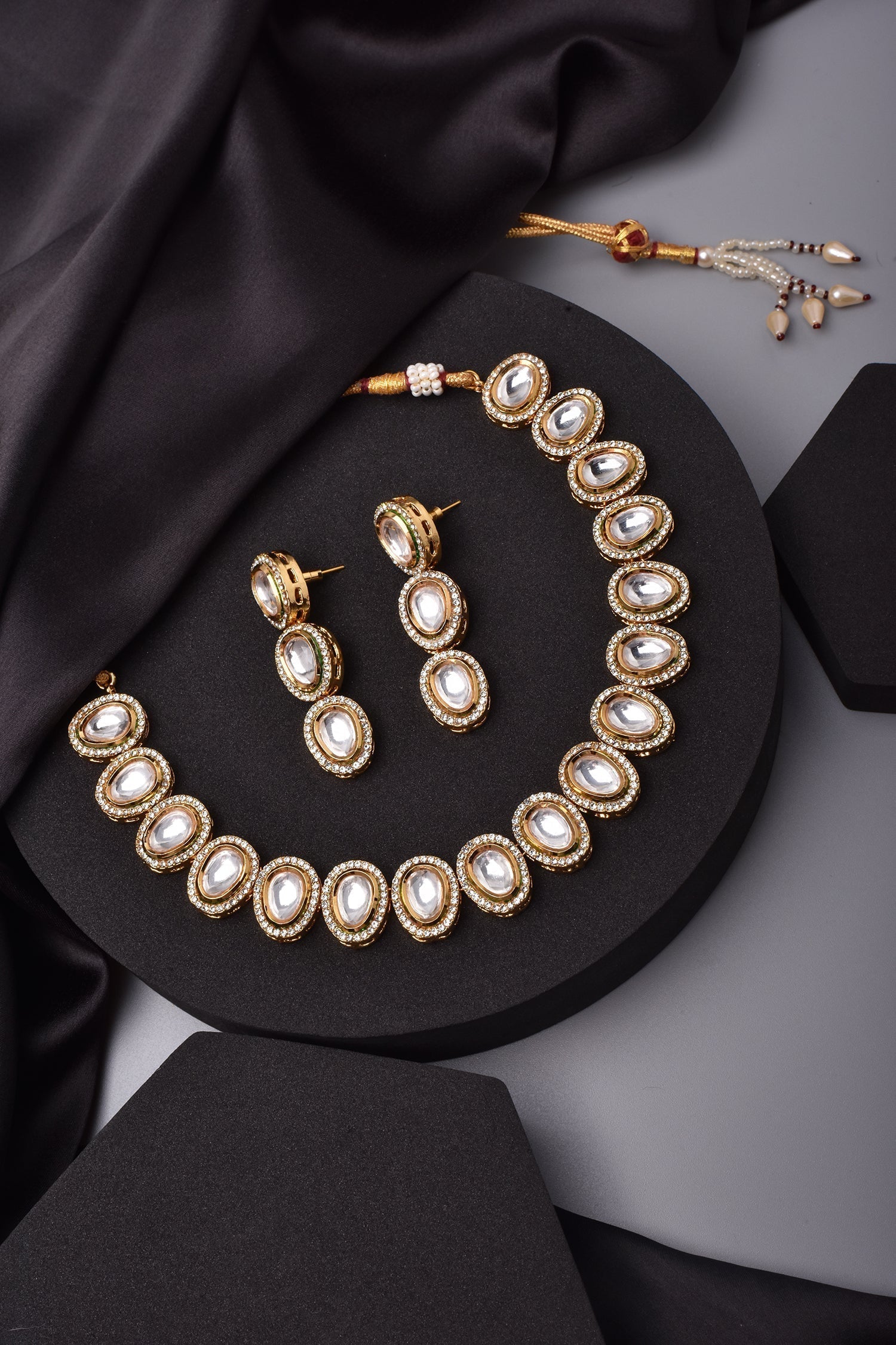 Gold Tone Polki Necklace Set