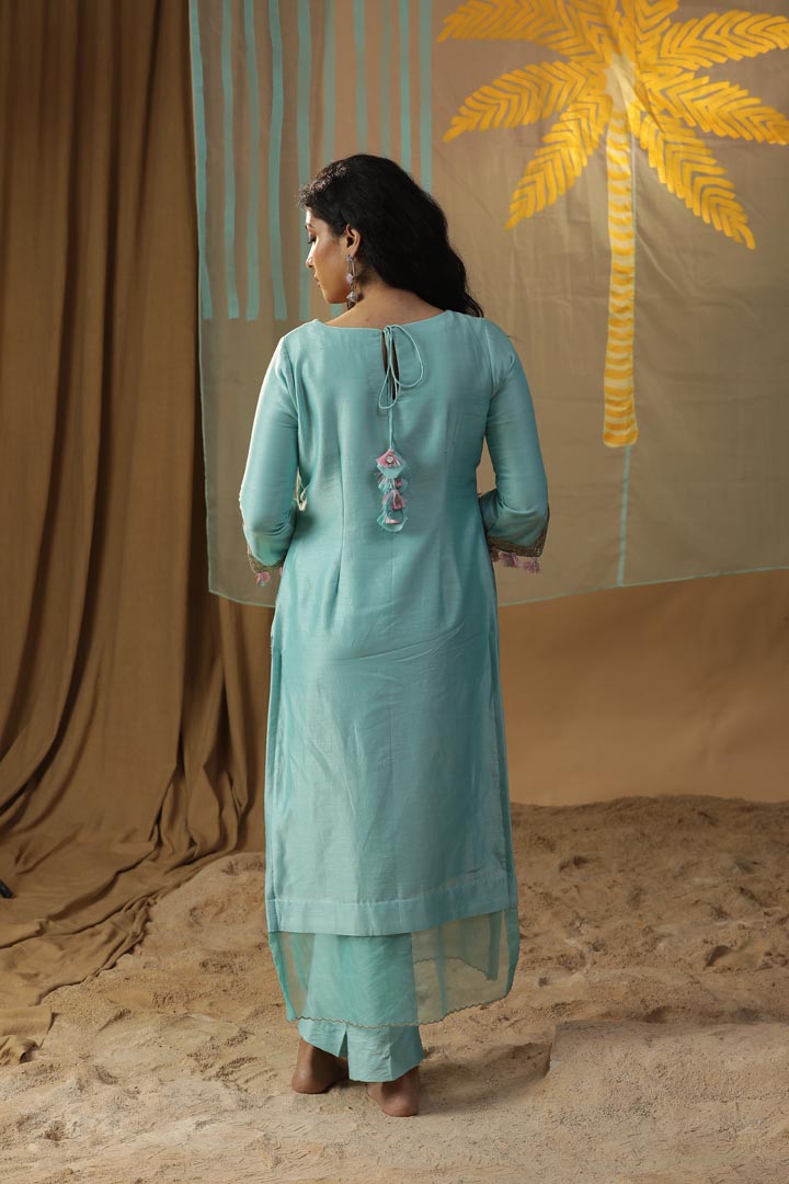 Image of SKY BLUE CENTRE PALM TREE SUIT SET