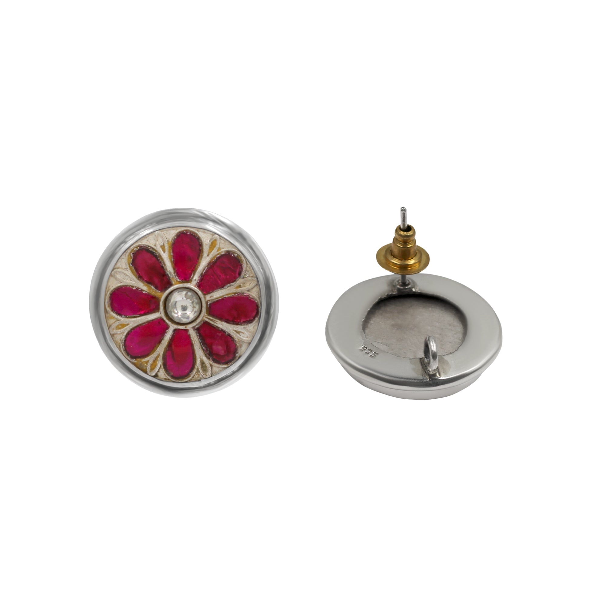 Sangeeta Boochra Royal Pink Flower Kundan Earrings