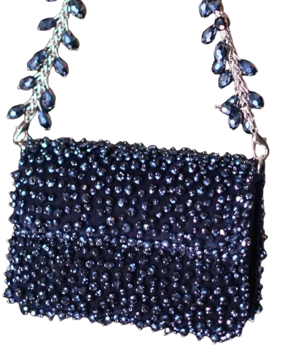 Kiyara Navy Blue Suede Crystal Embellished Mini Bag