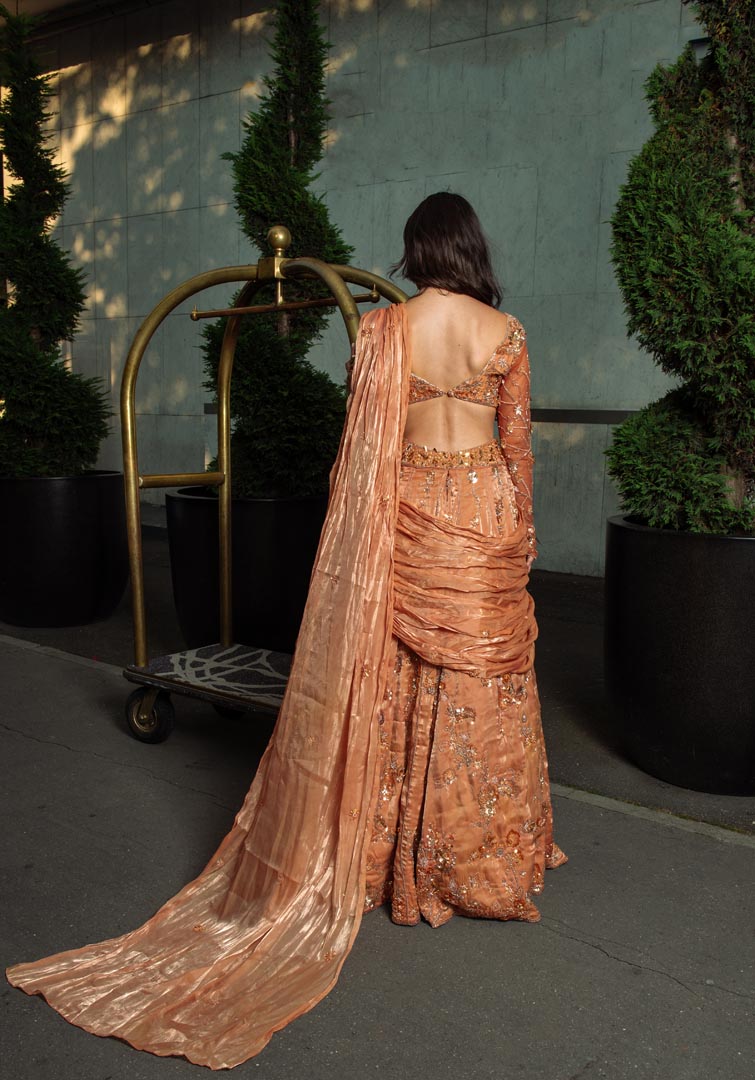 OraNge Pre draped saree
