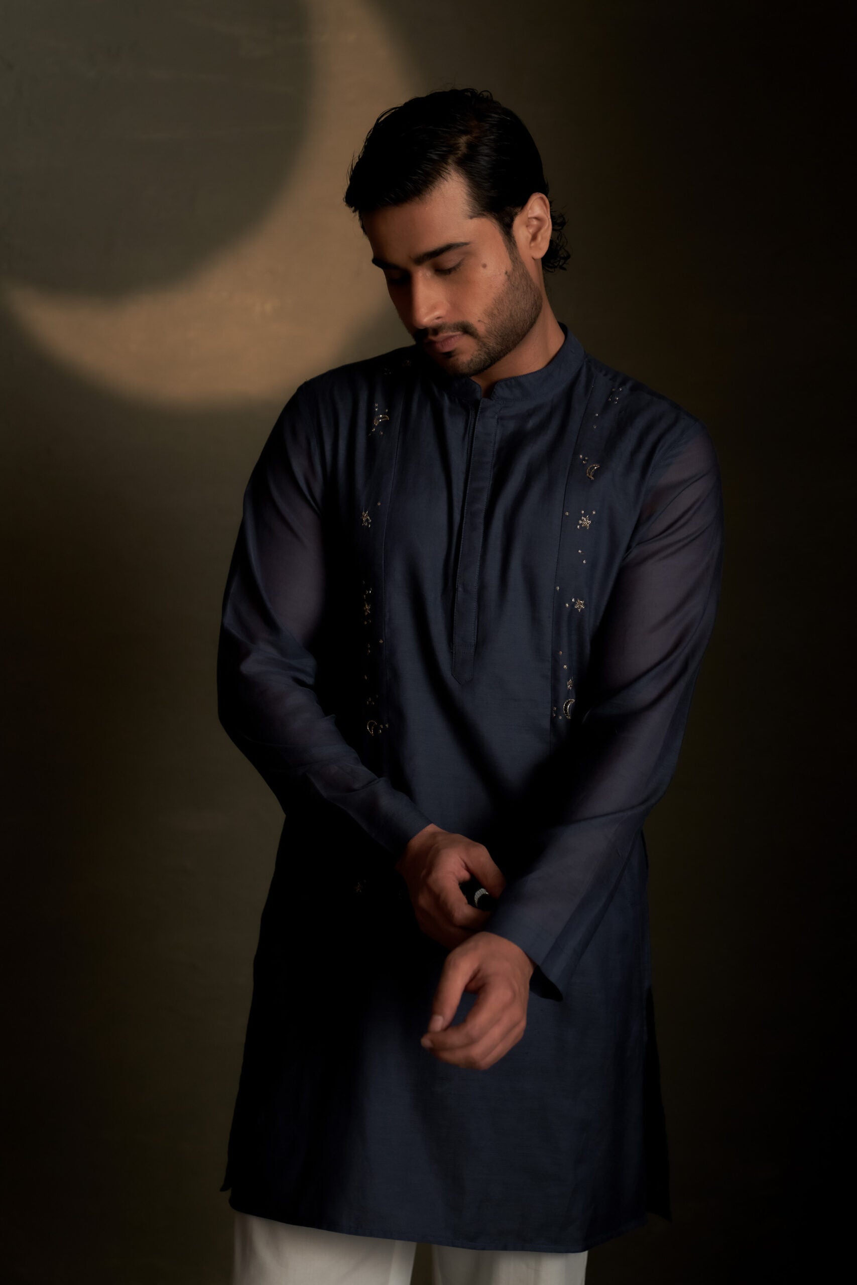 Blue Dusk Long Kurta Set with Bundi