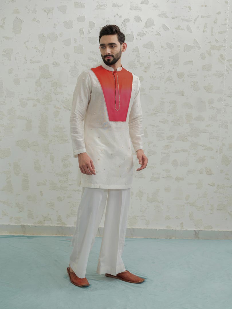 Pink Orange Ombre Patch Kurta set
