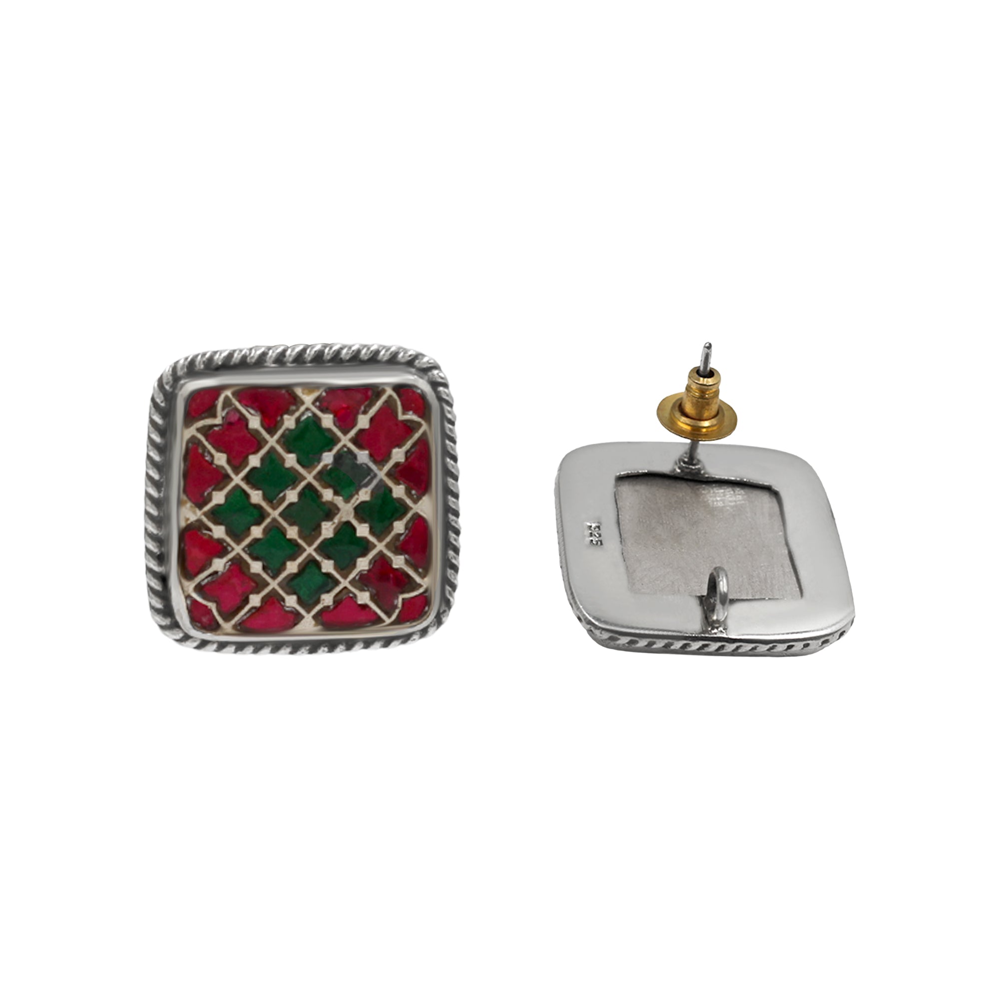 Sangeeta Boochra Royal Square Kundan Silver Studs