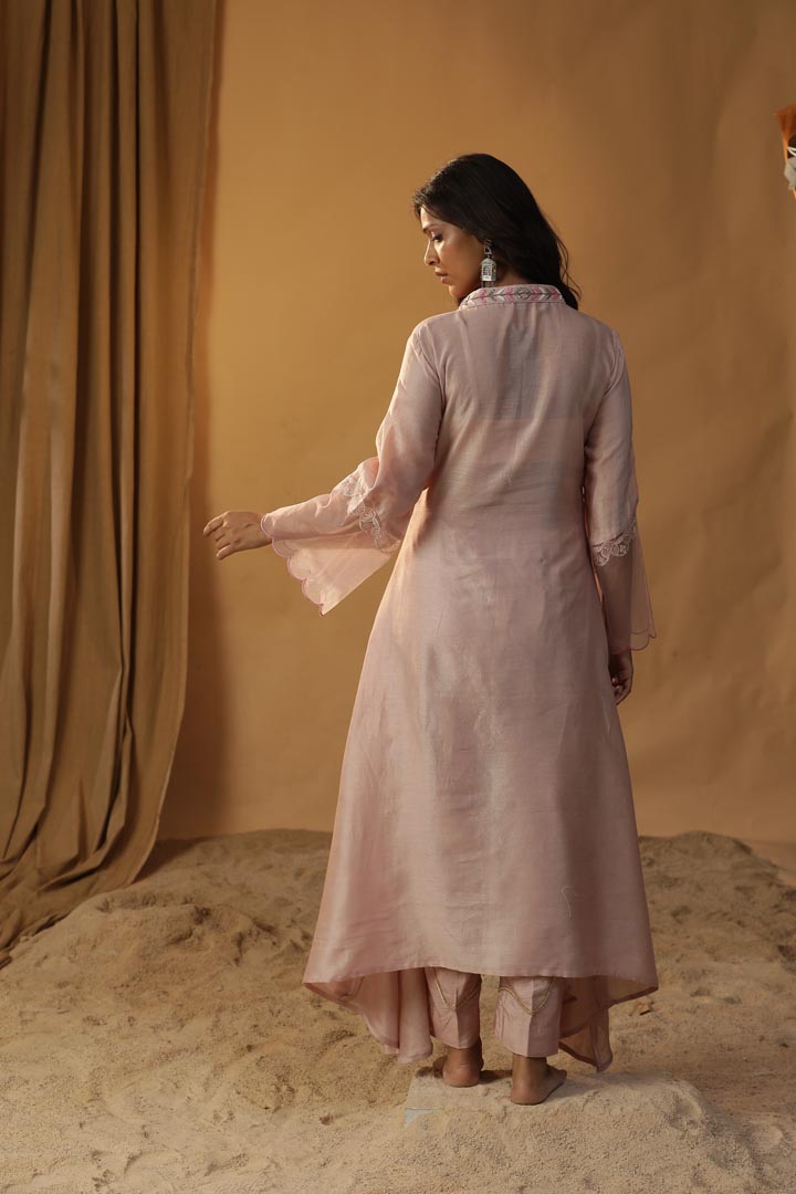 Image of PINK HANDPAINTED A-LINE KURTA SET